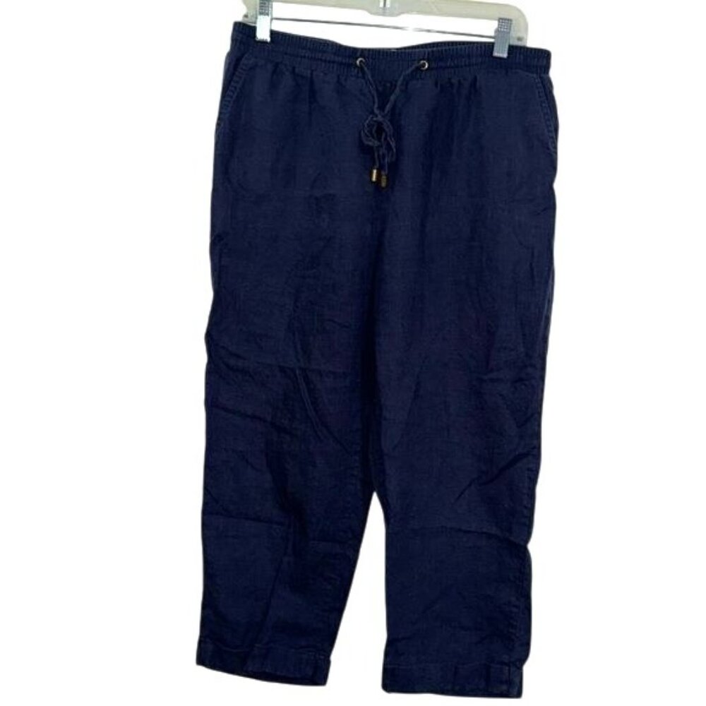 Ellen Tracy Linen Cropped Pants M Elastic Waistband